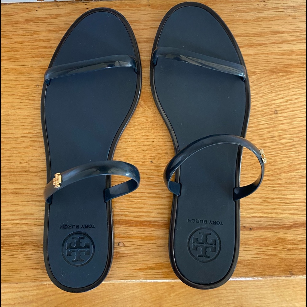 Tory Burch, navy blue, rubber sandals